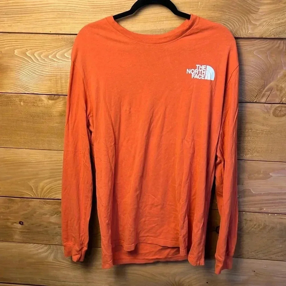 The north face men’s long sleeved orange shirt Lg back print casual streetwear‎